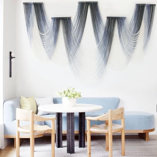 Macrame Wall Hanging Dip Dyed Blue Fiber Art Tapestry Boho Wall Decor