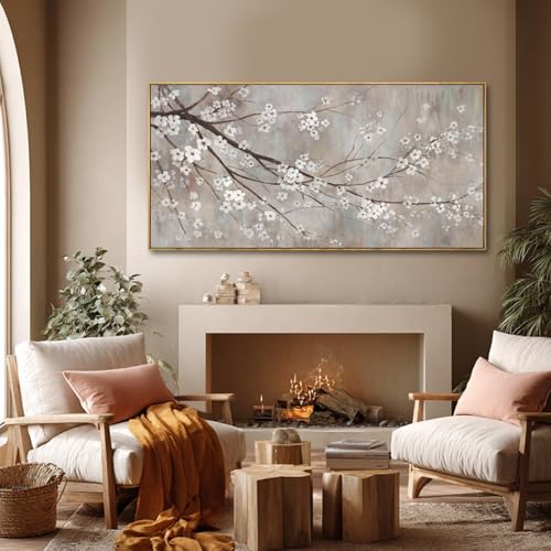 Flowers Wall Art Grey Pictures Wall Painting Large Framed Canvas Art Landscape Artwork for Dining Room Home 29"x 58" Ready to Hang