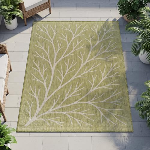 Washable Indoor Outdoor Rug 10x14 Modern Area Rugs Branch Pattern Non Shedding Waterproof Easy Clean Patio Deck Porch Living Room Bedroom Garden RV (140 Sq Ft)