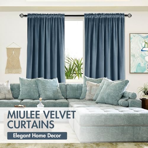 Dark Slate Blackout Velvet Curtains Drapes 96 Inch Long 52"x96" (2 Count)