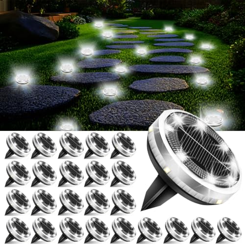 26 Pack Outdoor Solar Ground Lights with 4 Side Light（Cool White） (26 Count)