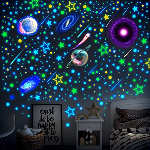 495 Pcs Glow in The Dark Planets Stars Wall Decals for Ceiling Glow