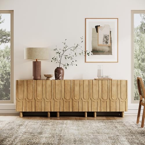 Kelly Mid Century Style Credenza with Geometric Carved Doors (3 Count)