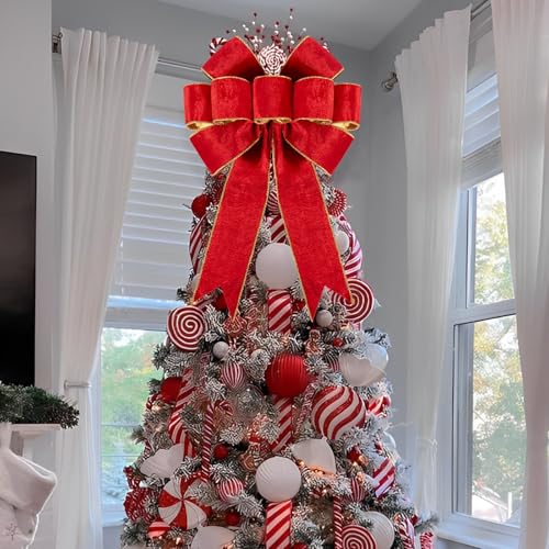 1Pack Large Christmas Bows Velvet Red Bows Holiday Red Christmas Bows Decorations for Wreath Velvet Bows Decor for Christmas Tree Topper