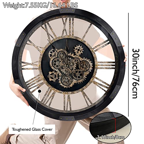 30" Large Wall Clock Moving Gears