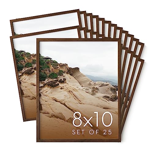 8x10 Walnut Oak Wood Picture Frames Set of 25