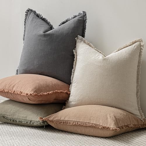 Decorative Linen Fringe Lumbar Throw Pillow Covers 12×20 Gray (2 Count)