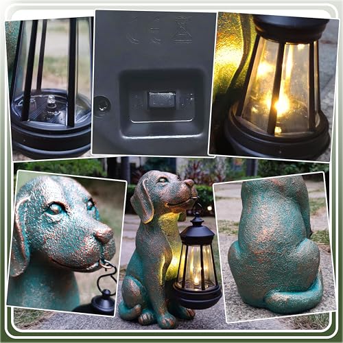 Dog Garden Statue Outdoor Décor with Solar Lights Lantern