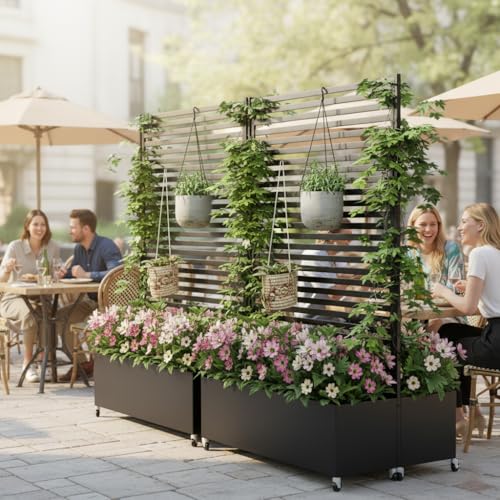 Double Metal Planter Box with Trellis Privacy Screen