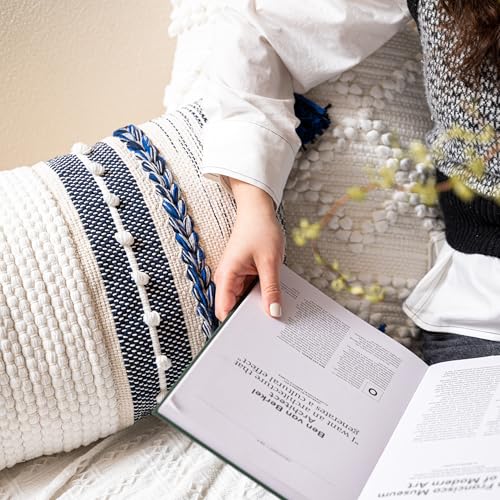 Decorative Lumbar Throw Pillow Cover 12x20 Boho Dark Blue Accent Cushion for Couch Sofa Farmhouse Pillowcase for Bedroom Living Room Home Décor Cover ONLY