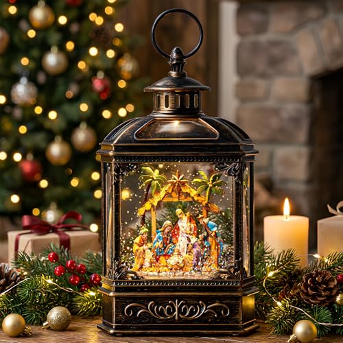 Christmas Snow Globe Lantern Lighted Adoration of The Magi Nativity Manger Scene