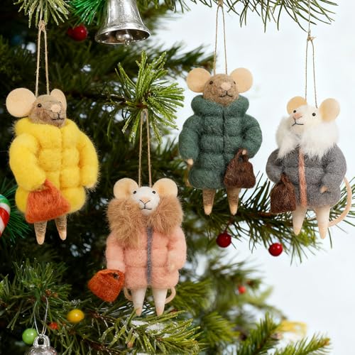 Set of 4 Christmas Felt Mice Ornaments (4 Count)