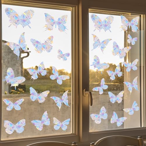56 Pcs Butterfly Rainbow Prism Window Stickers for Birds (4 Count)