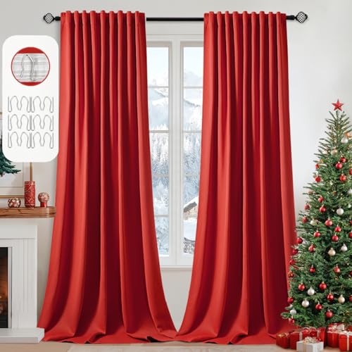 Christmas Red Back Tab Blackout Curtains 52x102 Inch Long 2 Panels (2 Count)