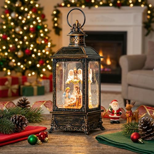 Christmas Snow Globe Lighted Angel & Nativity Scene