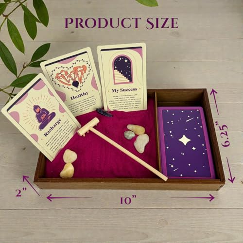 Wooden Zen Garden with Daily Affirmation Cards for Women and Men