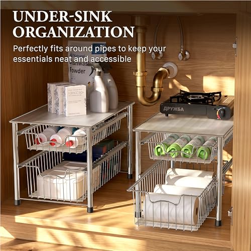 Stackable 2 Tier Sliding Basket Organizer Drawer