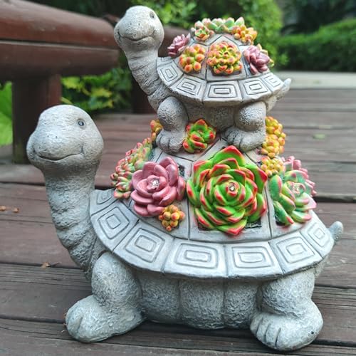 Large Turtle Solar Garden Outdoor Statues with Succulent and 6 LED Lights
