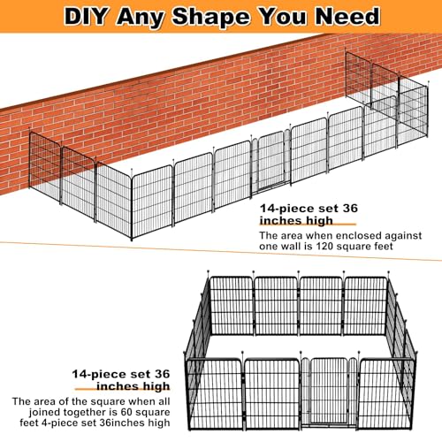 36 in(H) Garden Fence, Wide Gate Low Threshold, 10 Panels Total 22.1 Ft(L) Heavy Duty Iron Animal Barrier Fence for Yard,Suitable for Indoor Or Outdoor Dog Fencing,Garden Border Fence (96 Sq Ft)