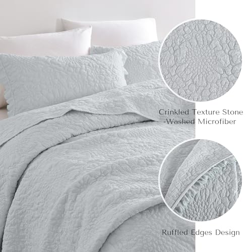 Light Blue Ruffled Quilt Queen Size