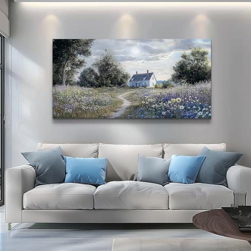 Large Wall Decor Canvas Painting Wall Art For Bedroom Living Room Decoration Retro Pastoral Flower Sea Landscape Painting Art Print Picture Room For Farmhouse Room Home Decor 30x60 In