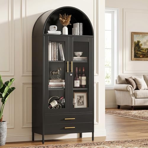 73" Metal Arched Display Cabinet with Glass Doors