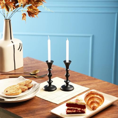 Black Candle Holders Set of 2 Decorative Centerpiece Table Candlesticks Holders for Taper Candles Home Decor Easter Candle Holders for Dinner Party Wedding Decorations