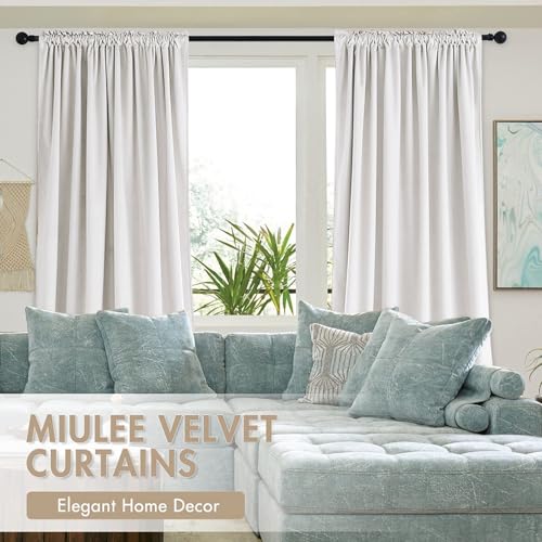 White Blackout Velvet Curtains Drapes 96 Inch Long 52"x96" Bedroom (2 Count)
