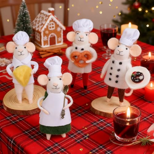 Set of 4 Christmas Felt Mouse Ornaments (4 Count)