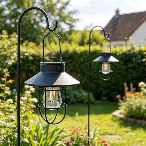 4 Pack Hanging Solar Lantern Lights with Shepherd Hook (4 Count)