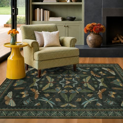 Dark Green 4x6 Washable Area Rug for Living Room (24 Sq Ft)