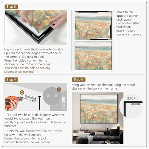 36"x46" Extra Large Framed Wall Art Coastal Flower Field with Sailing Boats Serene Landscape Illustration for Home Living Room Bedroom Decor