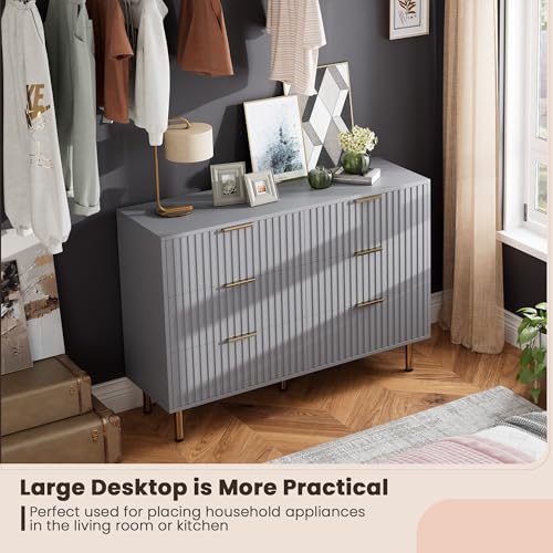 47.2" Fluted Grey 6 Drawer Dresser for Bedroom with Deep Drawers