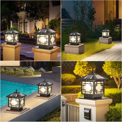 Solar Post Lights Outdoor Waterproof Column Light with Large Capacity Solar