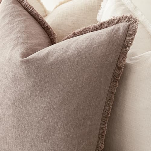 Boho Linen Fringe Lumbar Throw Pillow Covers 12×20 Dusty Pink (2 Count)