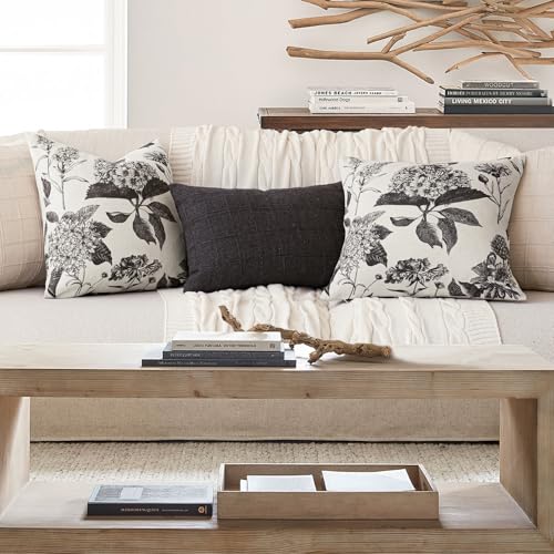 Set of 2 Linen Floral Vintage Throw Pillow Covers Neutral Accent Print Decorative Cushion Covers Farmhouse Boho Home Decor for Sofa Chair Couch Bedroom Living Room
