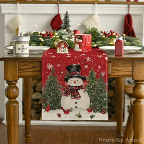 Snowman Christmas Table Runner Home Party Decor 13x36 Inch