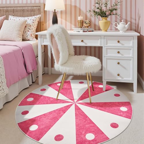 5ft Round Rug Washable Cute Playroom Cheerful Circle Rug Hot Pink (19.63 Sq Ft)