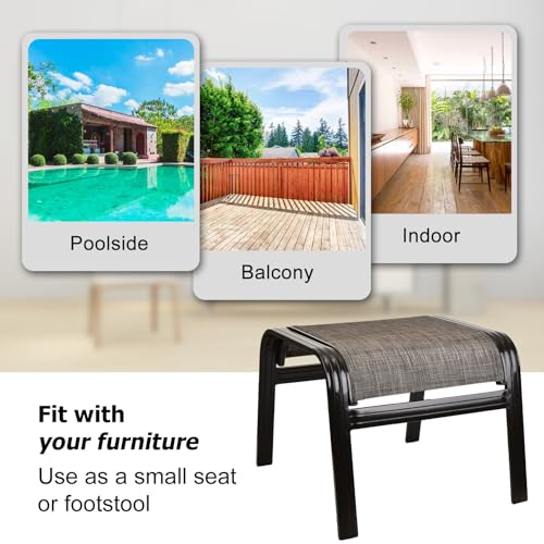 Patio Outdoor Ottoman Footstools Assembled Aluminum Footrest Side Table Small Chairs Patio Ottoman 2 Set Brown (2 Count)