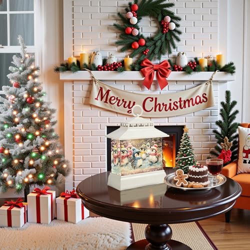 Christmas Snow Globe Lantern Water Glittering Lantern with 8 Songs & 6H Timer Romote Control Christmas Snow Globes USB & Battery Operated for Christmas Festival Decorations Gifts