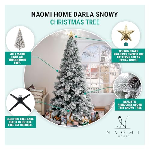 Darla 6.5ft Snow Flocked Rotating Christmas Tree with Star Projector