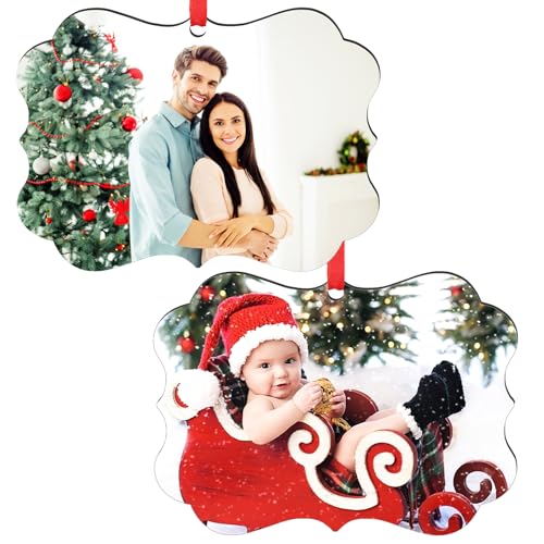 2 Pack Personalized Christmas Ornaments 2025 Wood Custom Photo Text Hanging Ornament for Christmas Tree Decorations (2 Count)
