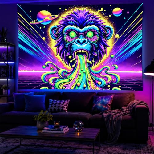 Blacklight Tapestry Gorilla Monkey Room Decor 78 x 59 Inch
