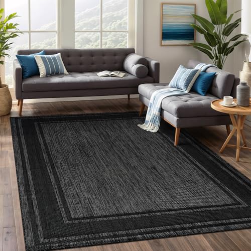 Outdoor Rug 6x9 Modern Bordered Area Rugs for Indoor and Outdoor Patio Deck Porch Garden Waterproof Weather Sun Resistant Washable Outside Carpet (58.91 Sq Ft)