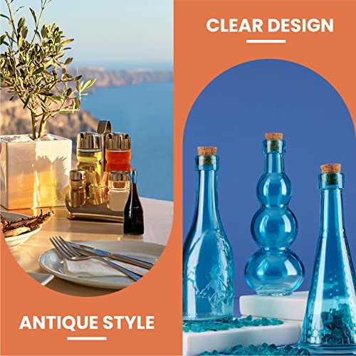 Small Blue Vintage Glass Bottles with Corks (12 Count)