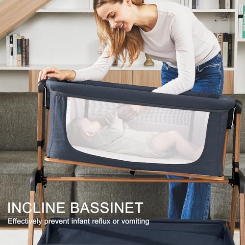 3-in-1 Baby Bassinet, Bedside Sleeper, Rocking Mode, Wheels, Navy