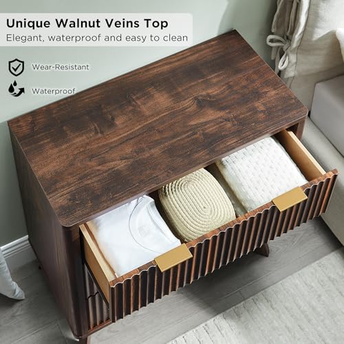 32" Large Fluted Nightstand with 3 Drawers