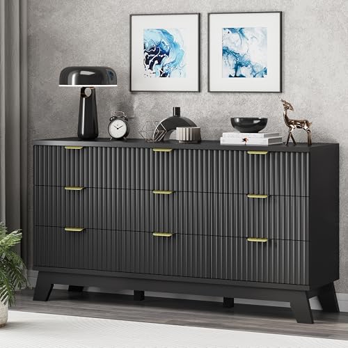 Fluted Dresser for Bedroom with 9 Drawers
