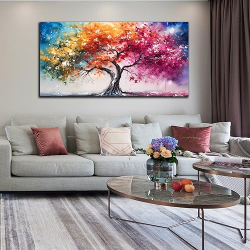 Colorful Tree Canvas Wall Art for Living Room Bedroom Home Office Orange and Pink Tree Picture Modern Artwork Ready to Hang Size 30x60