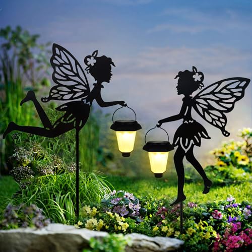 2 Pack Solar Fairy Garden Metal Stake Decorative Lantern (2 Count)